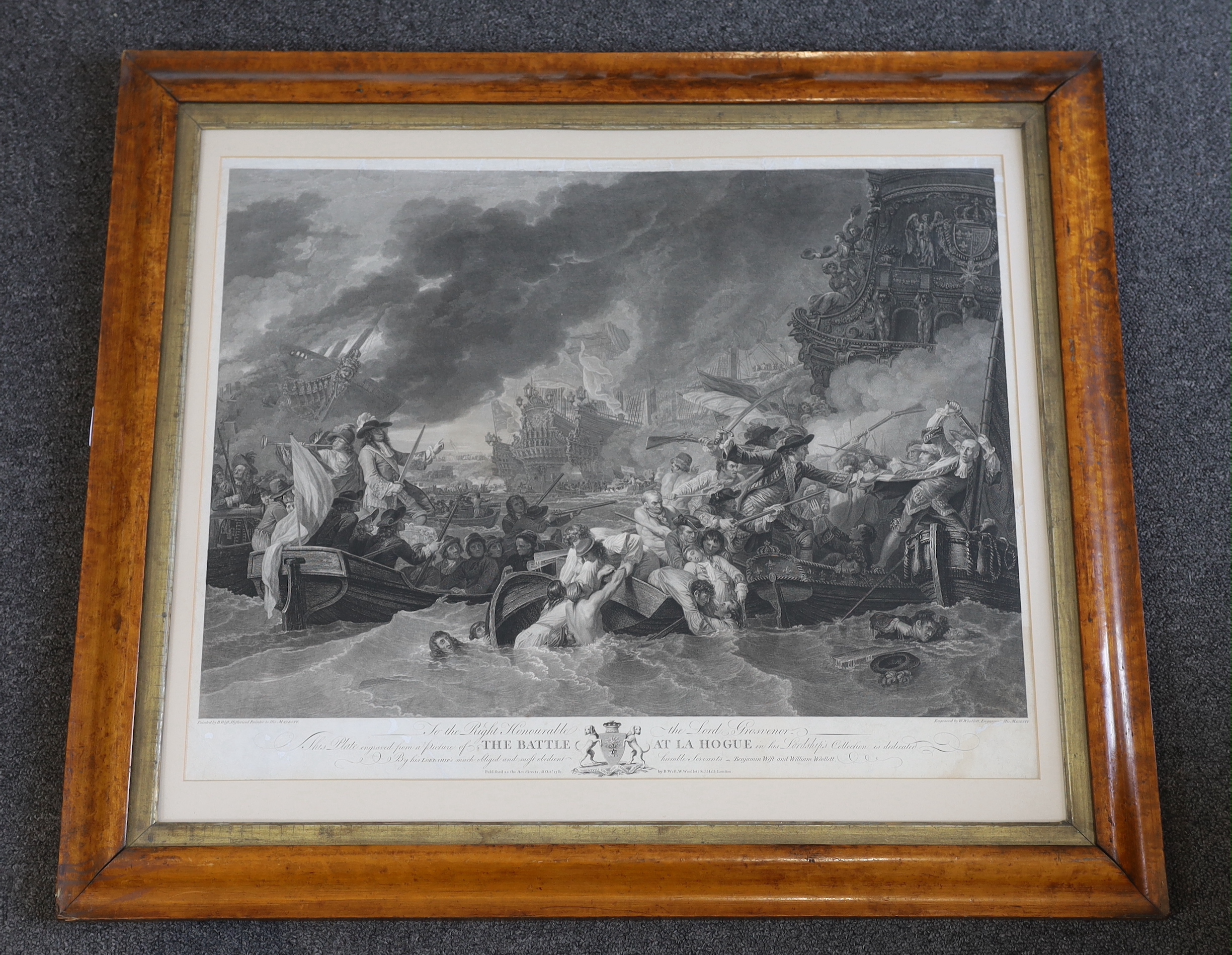 William Woollett after Benjamin West, engraving, 'The Battle at La Hogue', published by West, Woollett and Hall 1781, visible sheet 48 x 60.5cm